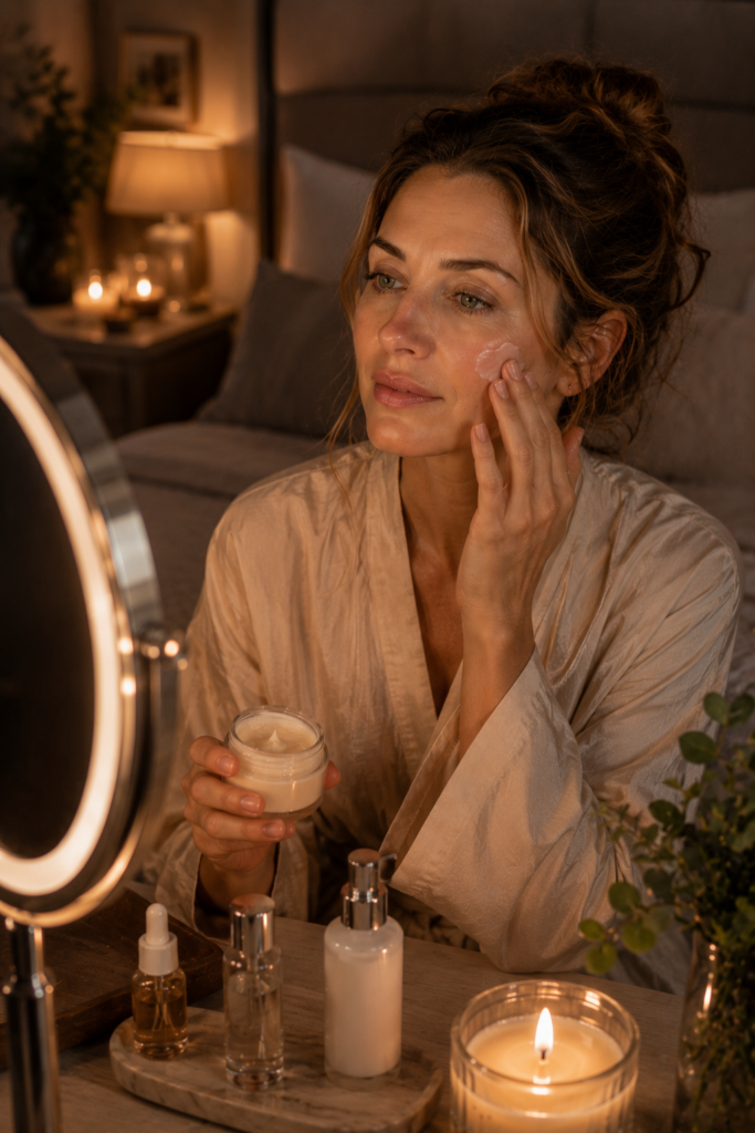 mulher com sinais de estresse na pele, como acne e oleosidade
