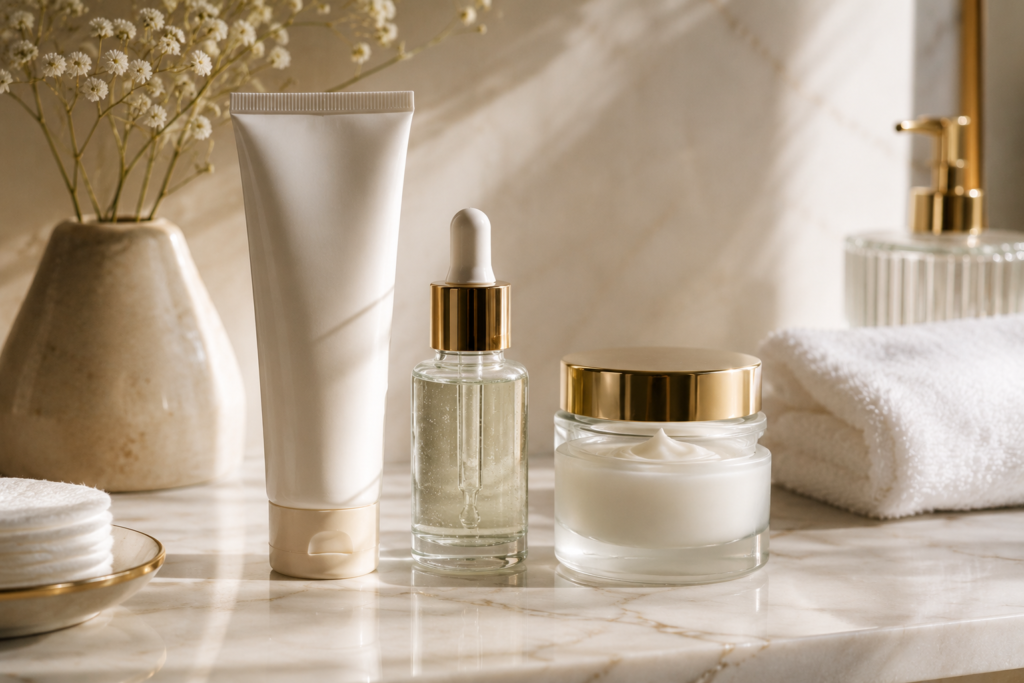 pele sensível - mulher aplicando hidratante em rotina suave de skincare