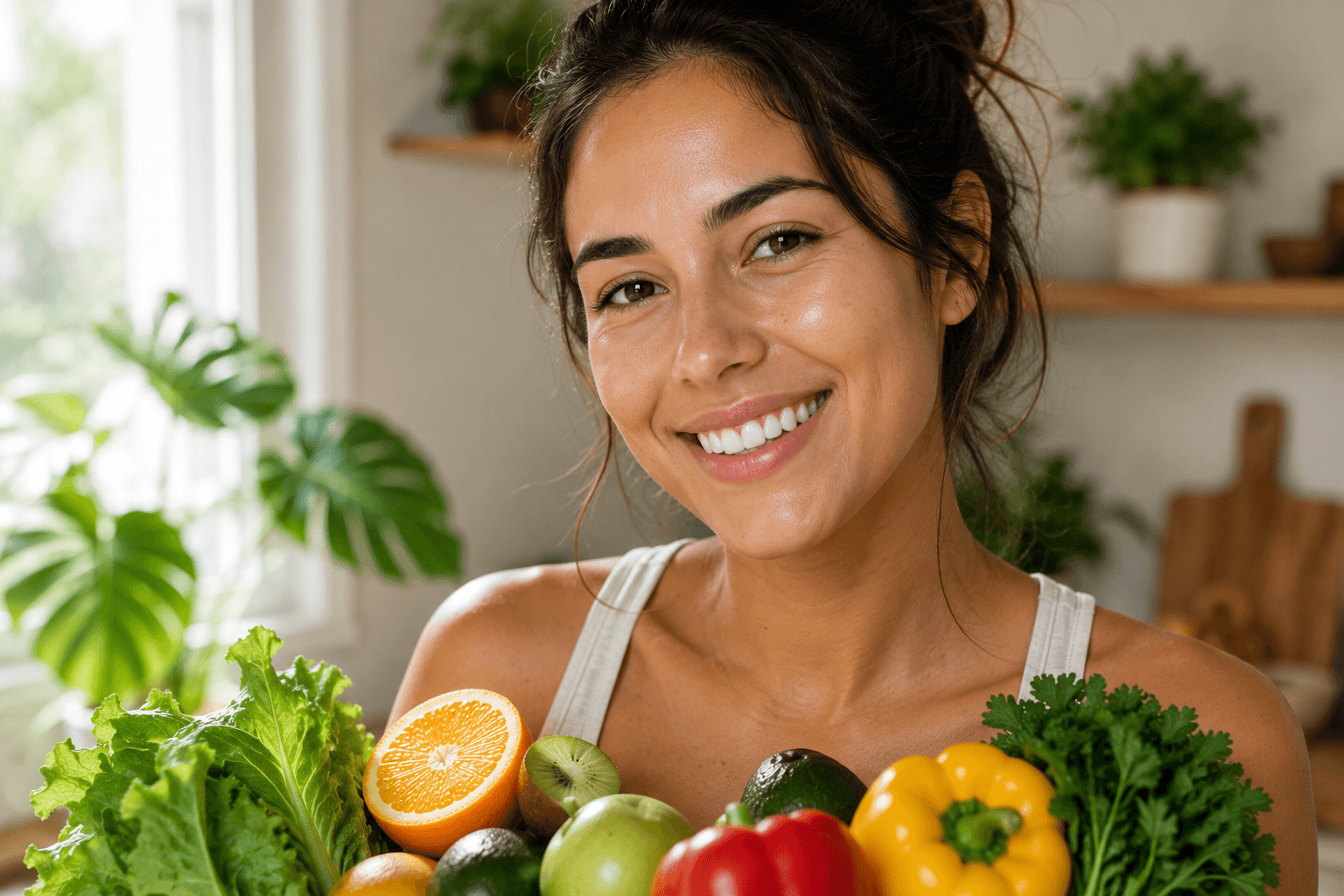 alimentos para a pele mulher com pele saudável e radiante alimentação equilibrada