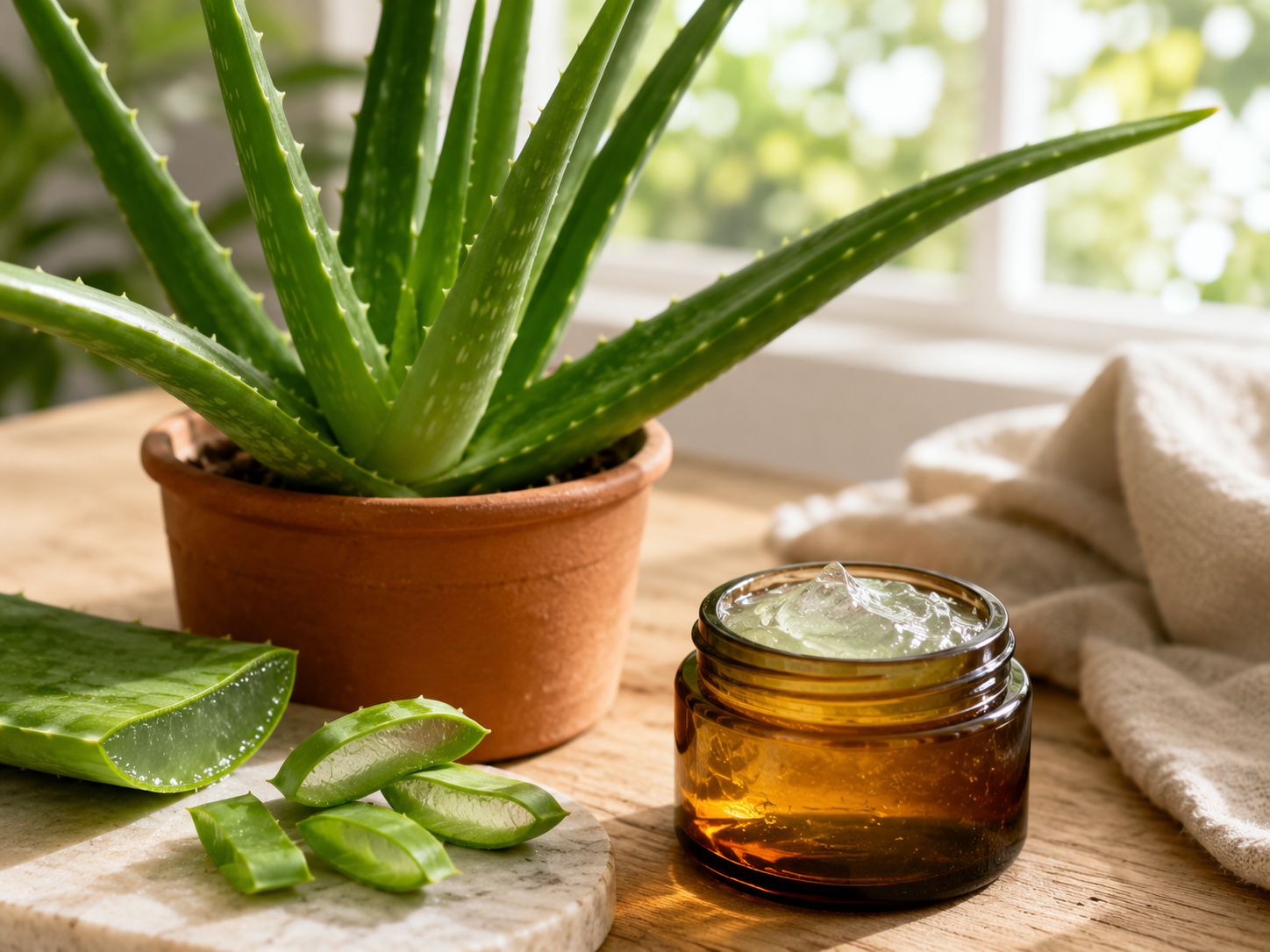 aloe vera planta e gel para pele skincare natural