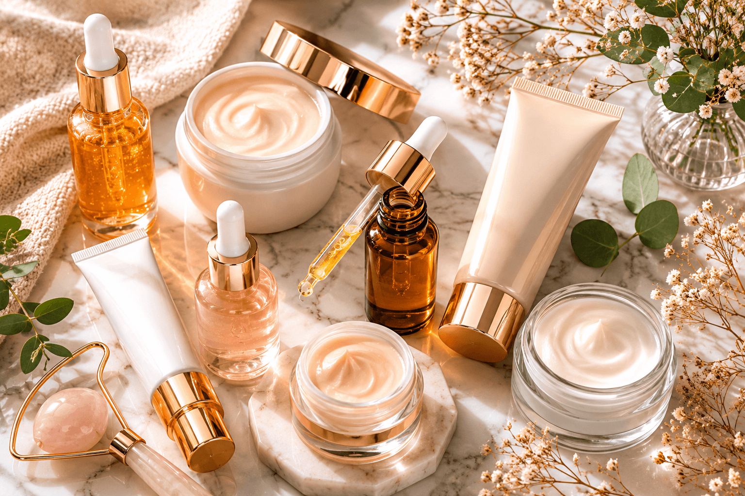 produtos skincare anti-idade protetor e sérum