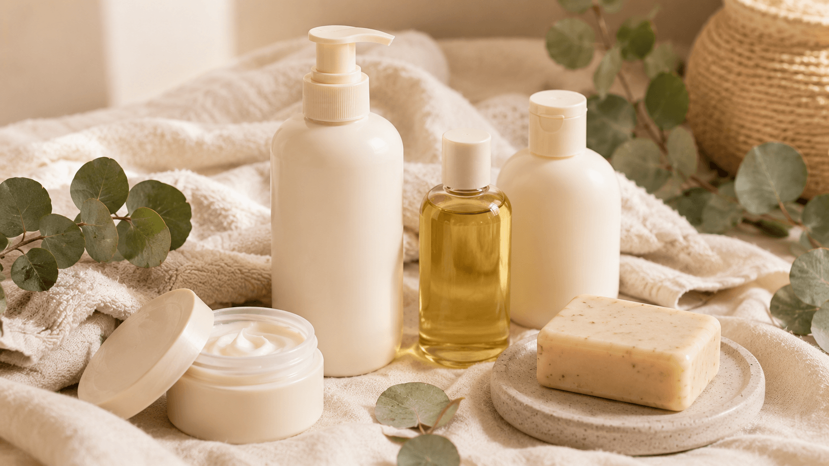 produtos de skincare corporal hidratantes e óleo