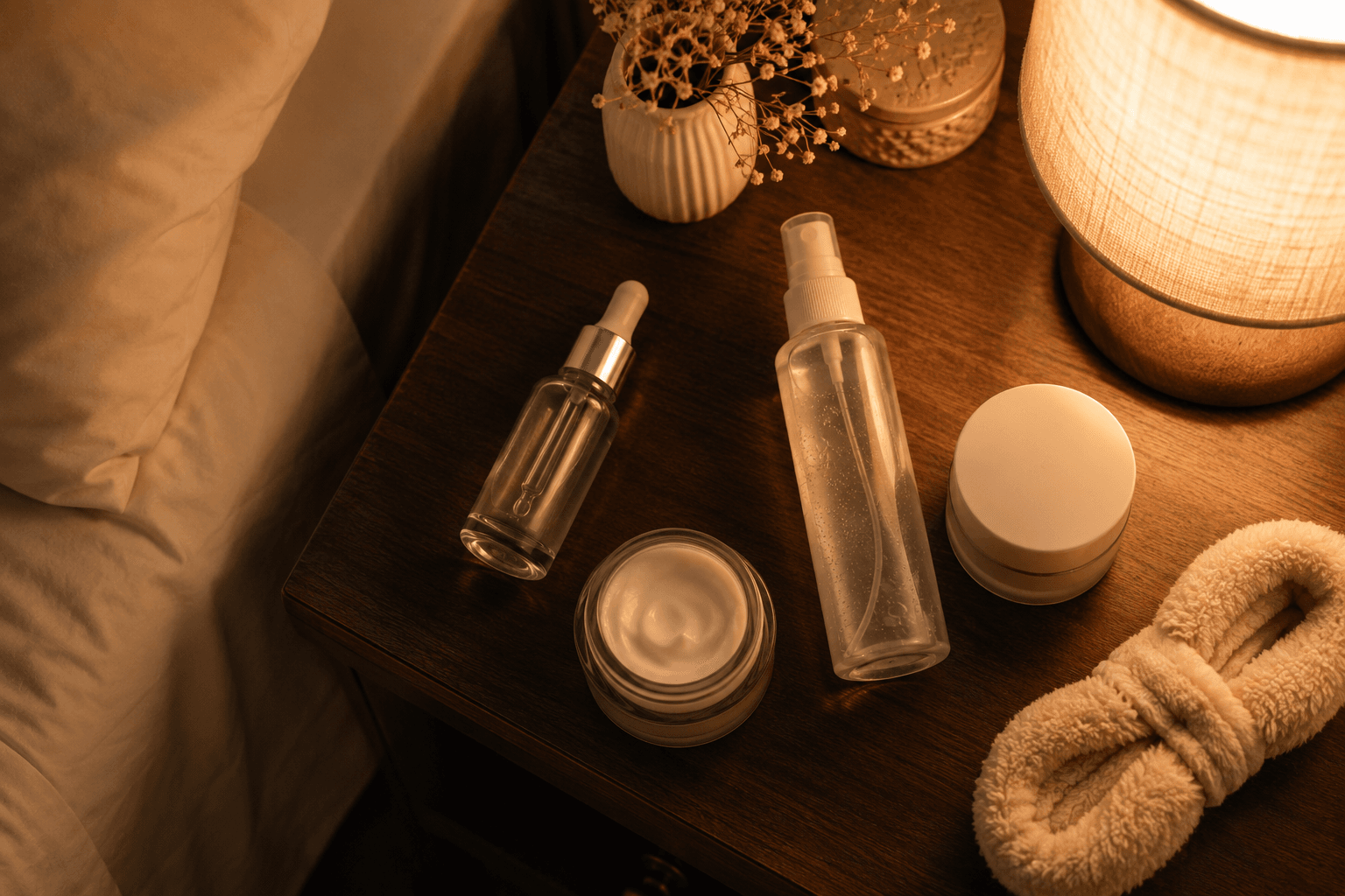 sono e pele rotina noturna de skincare produtos