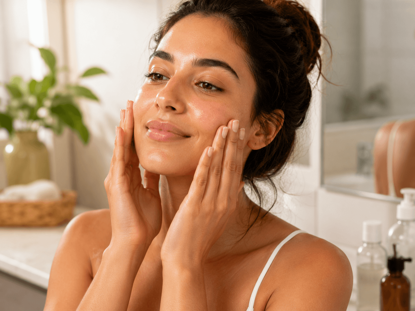 como usar tônico facial aplicando com as palmas das mãos