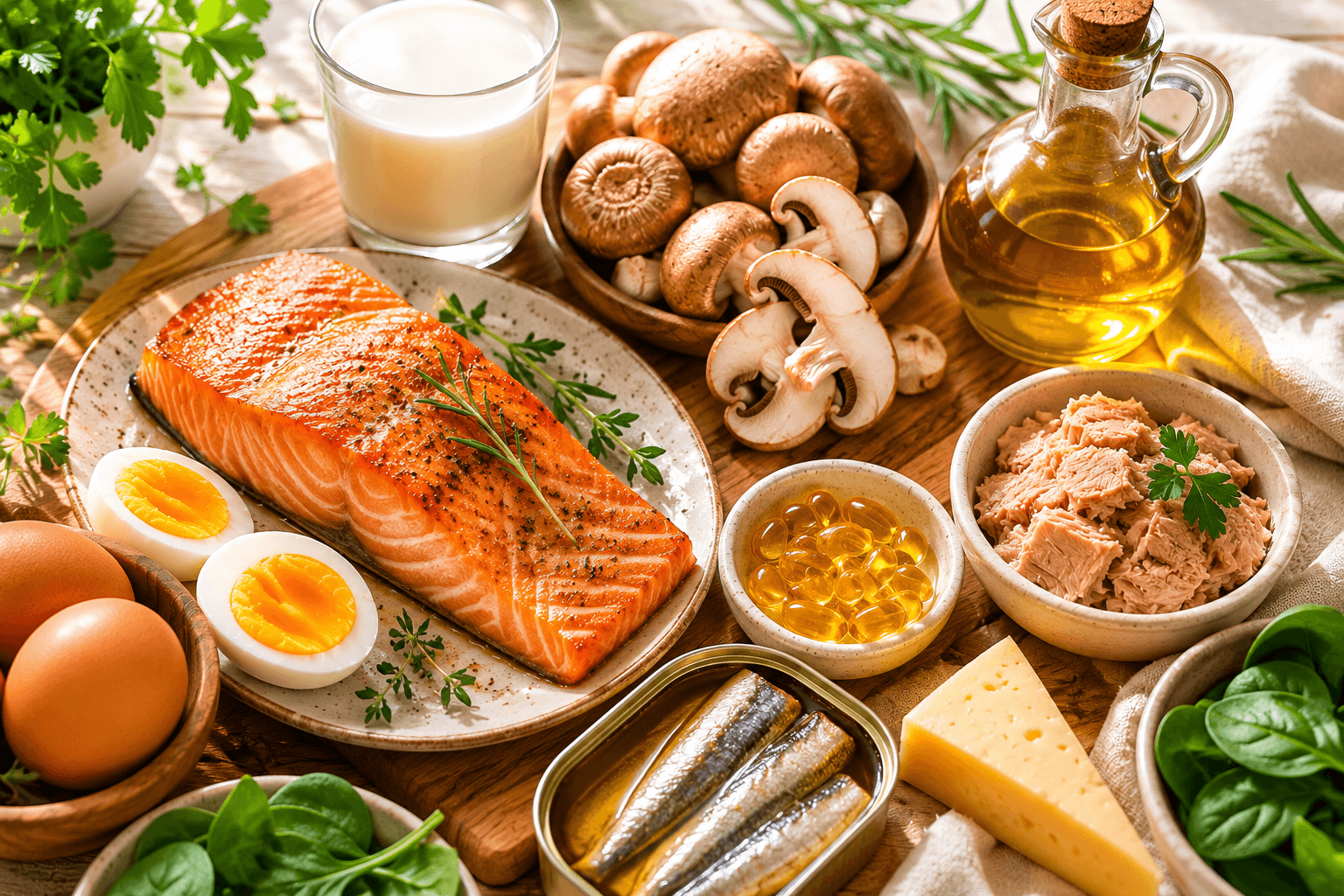 alimentos ricos em vitamina D para saúde da pele