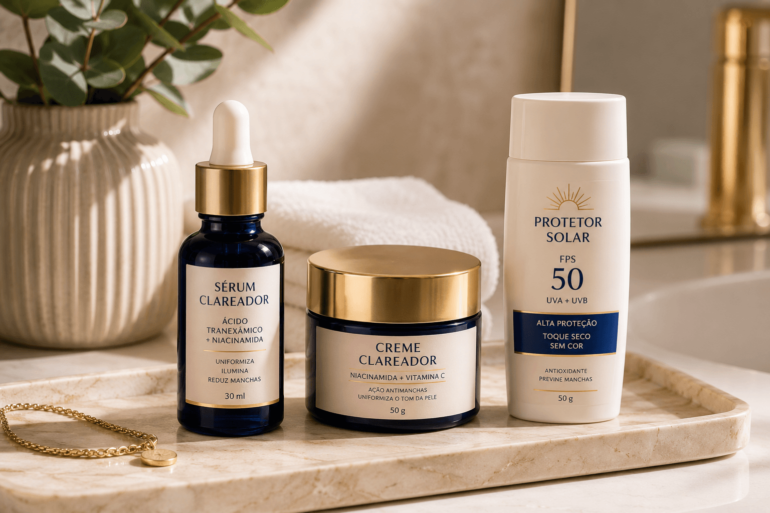 ativos clareadores para melasma na menopausa serum e protetor solar