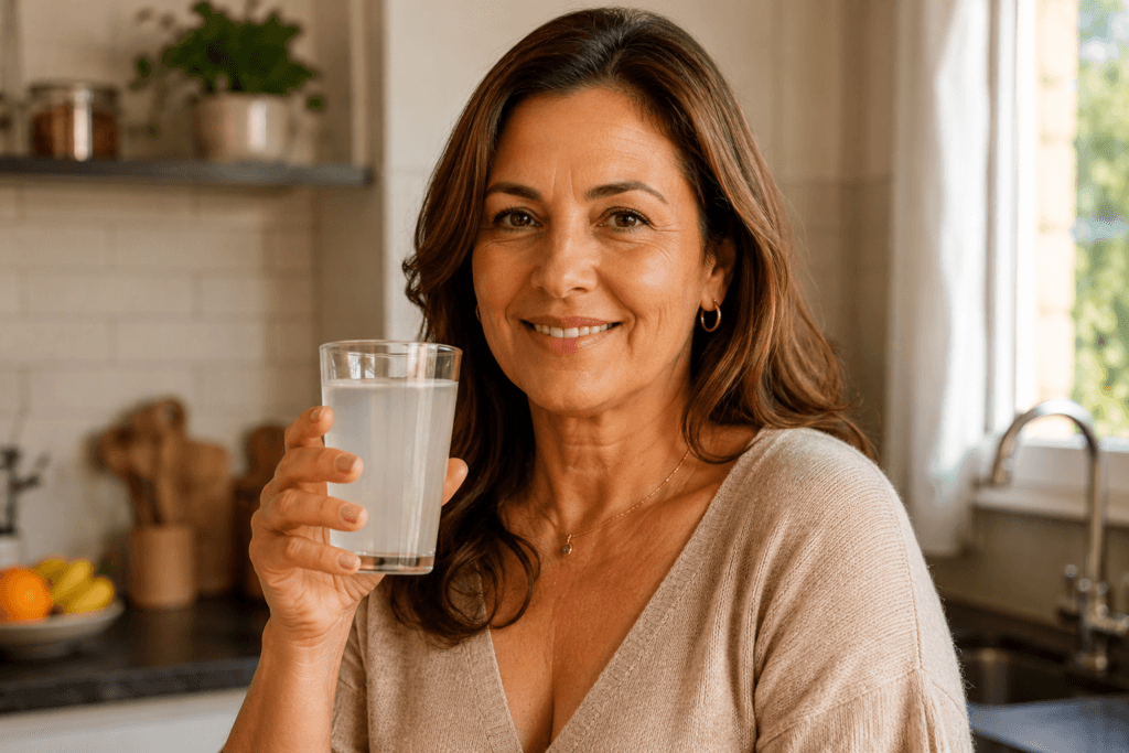 colageno hidrolisado na menopausa mulher tomando suplemento